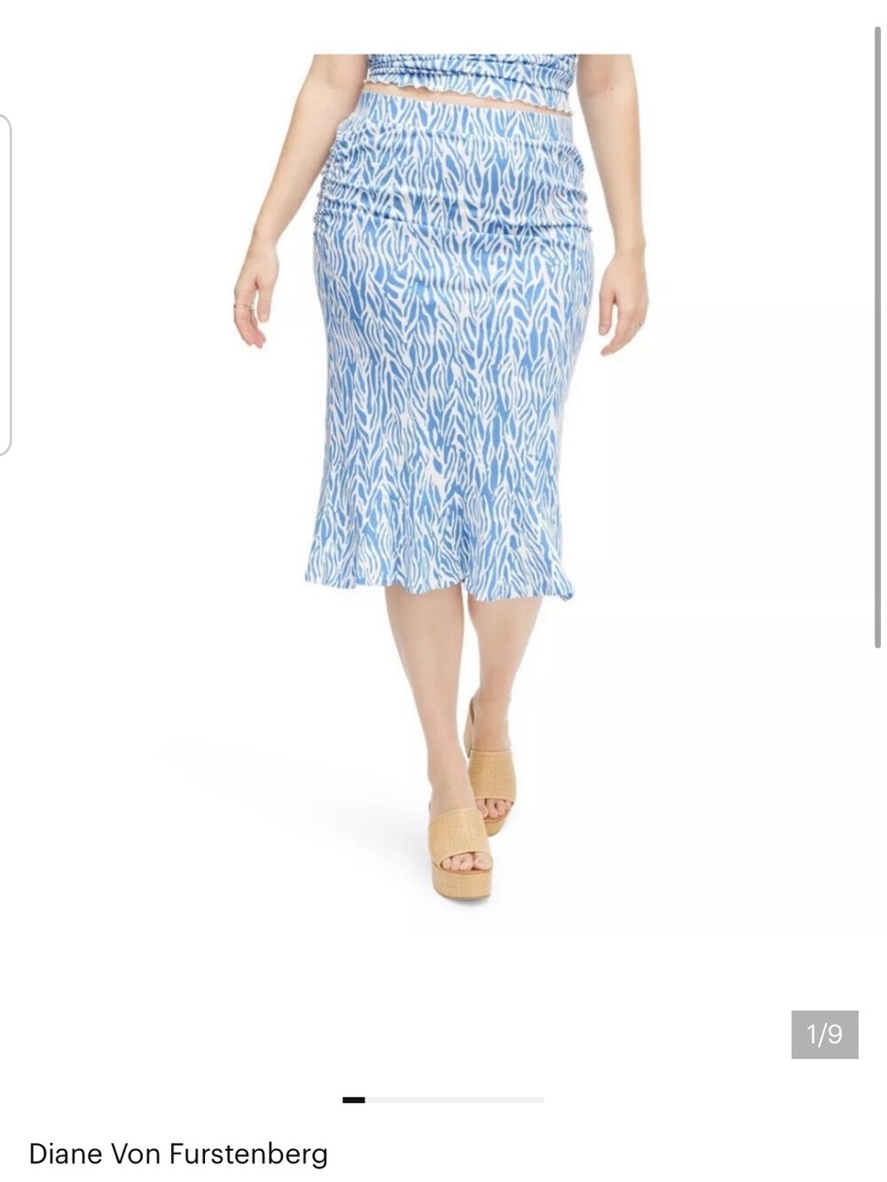 Diane Von Furstenberg Blue and White Sea Twig Midi Skirt